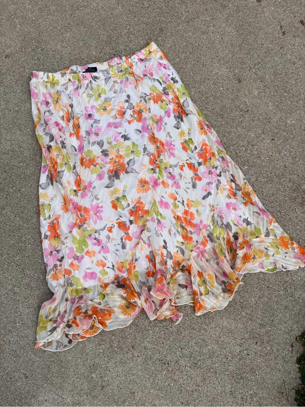 Notations White Floral Midi Skirt with Pink & Orange Blooms